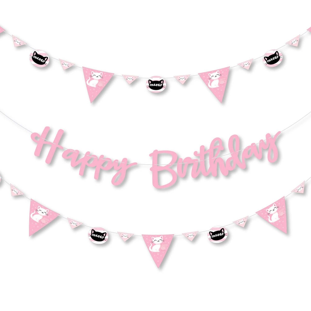 Big Dot of Happiness Purr-fect Kitty Cat - Kitten Meow Birthday Party Letter Banner Decoration - 36 Banner Cutouts and Happy Birthday Banner Letters